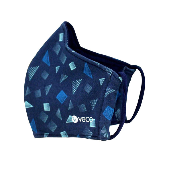 KIDS Washable Face Mask <br>3 layer Antimicrobial cloth fabric <br>Navy Triangles & Squares