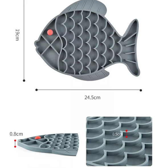 Measurements of Furzone Silicone 2 In 1 Grey Fish Slow Feeder & Lick Bowl