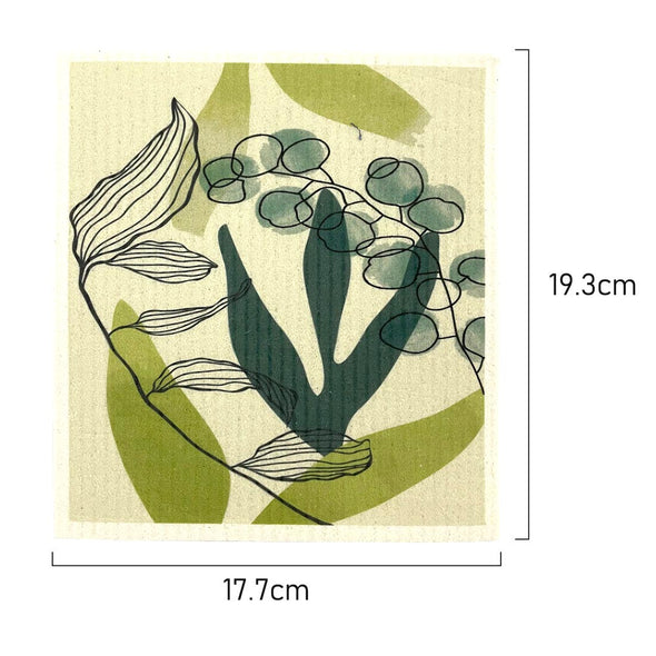 Measurments of Biodegradable Swedish Dish Cloth with Green leaves Gumnut patterns