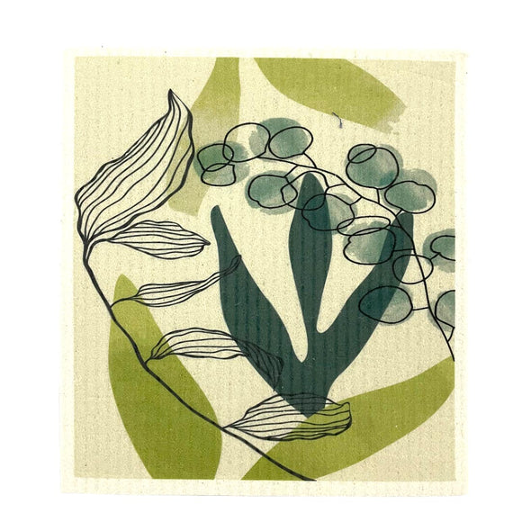 Biodegradable Swedish Dish Cloth with Green leaves Gumnut patterns