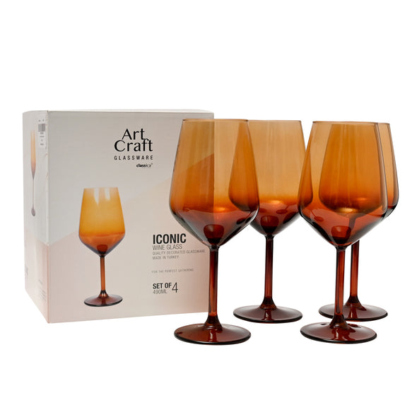 Classica Art Craft set of 4 Iconic Amber Red Wine Glass 490ml capacity