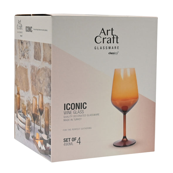 Packaging of Classica Art Craft set of 4 Iconic Amber Red Wine Glass 490ml capacity