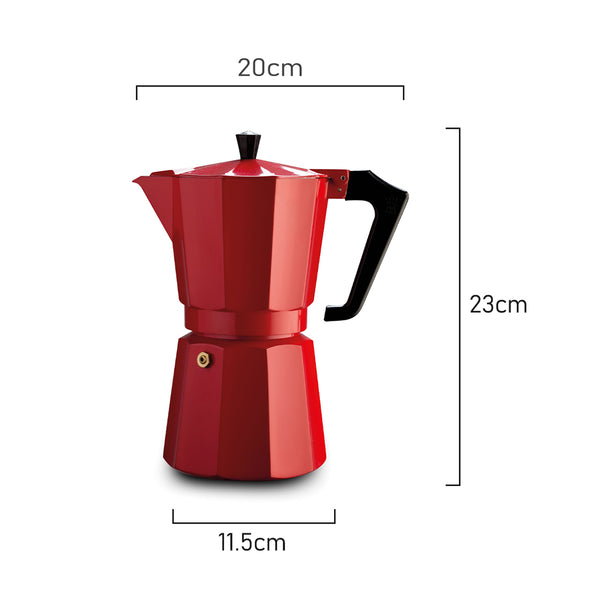 Measurement of Pezzetti Red Stove Top coffee maker 9 cup made in Italy from high quality aluminium