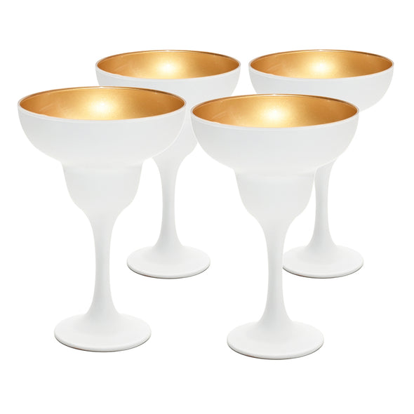 Art Craft Luna Set Of 4 white and Gold Margarita Glass 305ml Capacity