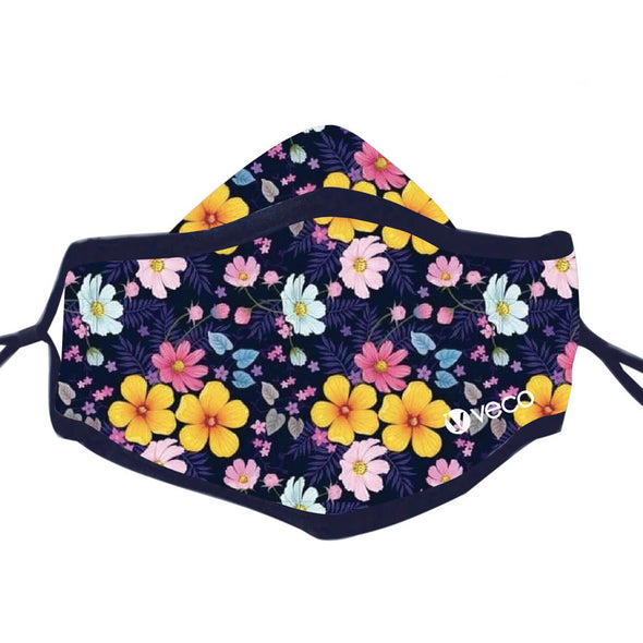 KIDS Washable Face Mask <br>3 layer ANTI-FOG & Antimicrobial cloth fabric <br>Navy Spring Garden