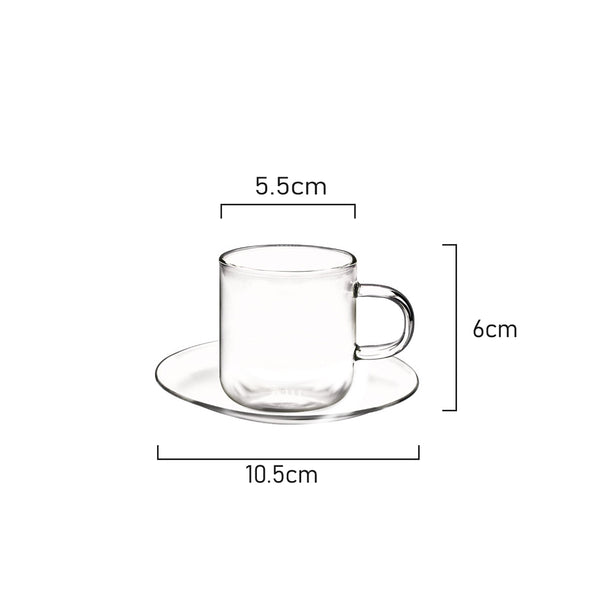 Measurement of Coffee Culture Expresso Cup & Saucer borocilicate glass 90ml
