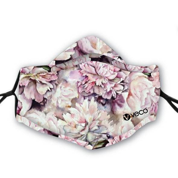 ADULT Washable Face Mask <br>3 layer ANTI-FOG & Antimicrobial cloth fabric <br>Pink Peony