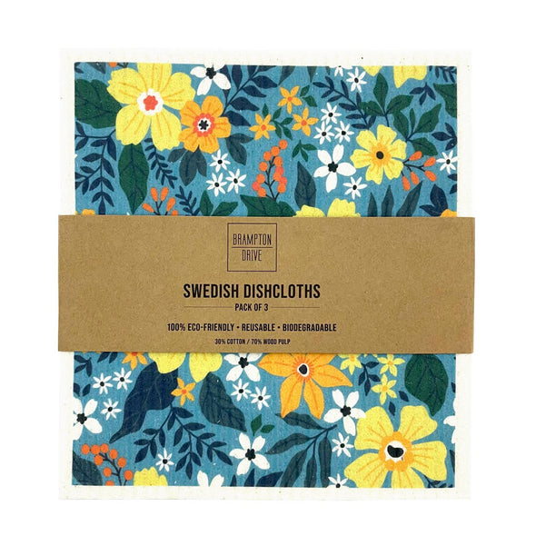 Set of 3 Biodegradable Swedish Dish Cloth with Spring Garden Floral patterns