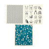 Set of 3 Biodegradable Swedish Dish Cloth with Geometric, Cute Creatures and Teal blossom patterns