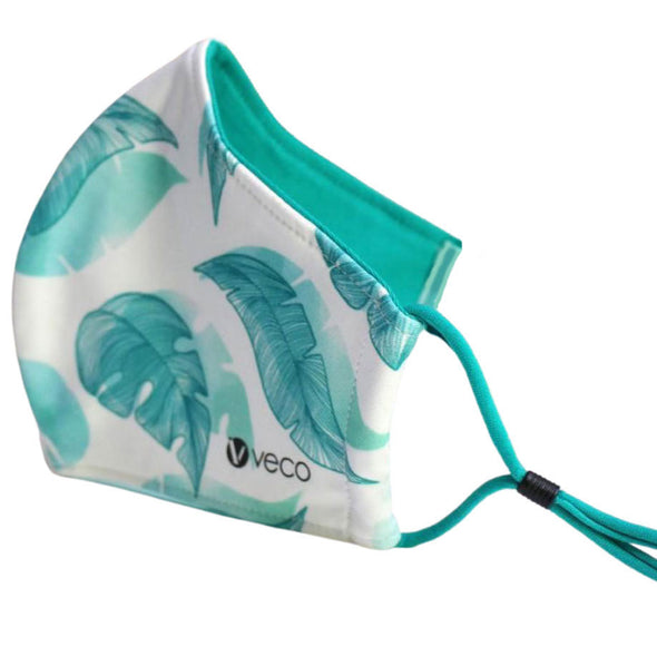 ADULT Washable Face Mask <br>3 layer Antimicrobial cloth fabric <br>Aqua Fern Leaves