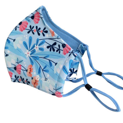 ADULT Washable Face Masks <br>3 layer Antimicrobial cloth fabric <br>Blue Garden Flowers