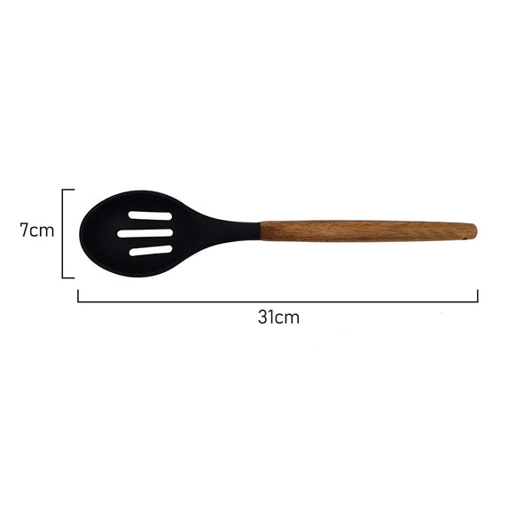 Measurements of St. Clare Black silicone slotted spoon with Acacia Handle