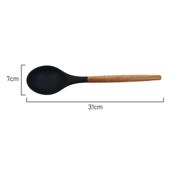 Measurements of St. Clare Black silicone solid spoon with Acacia Handle