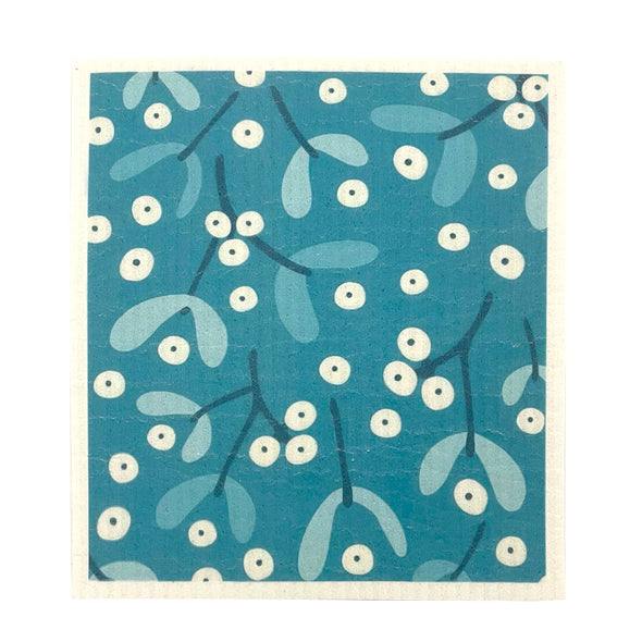 Biodegradable Swedish Dish Cloth with teal blossom pattern