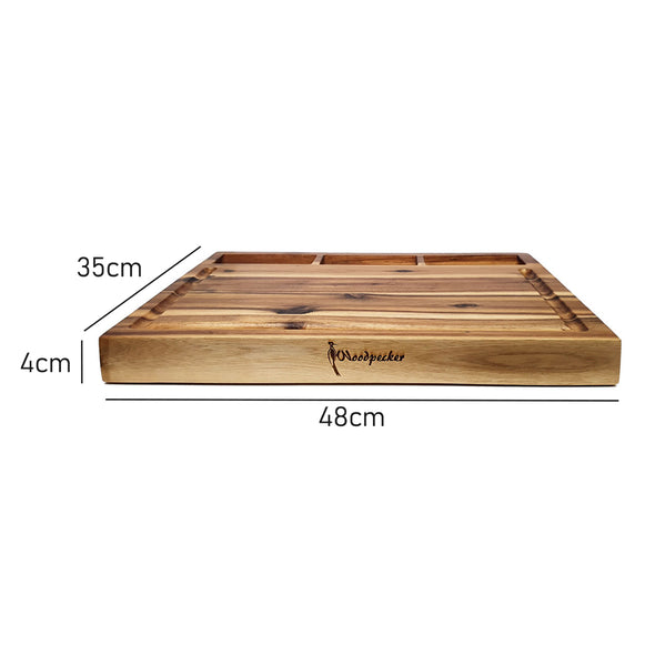 Measurements of Woodpecker Chopping Board with Built in Bowls made from acacia hard wood