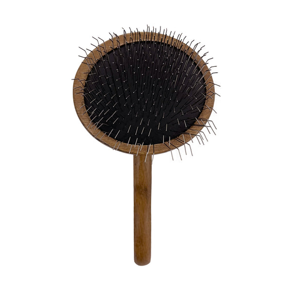 Furzone Stainless Steel and Beechwood Round Slicker Brush with Large pins for pets
