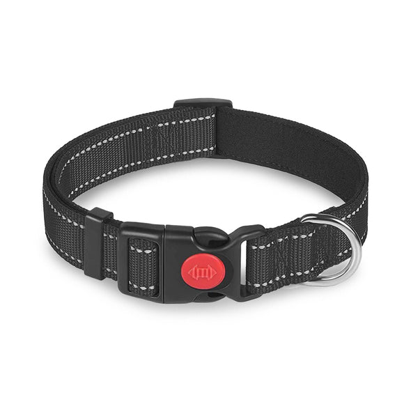 Furzone Black Adjustable Reflective Nylon Dog Medium Collar