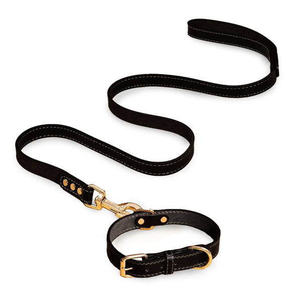 Furzone Black Medium Vegan Leather Dog Collar & Lead Set