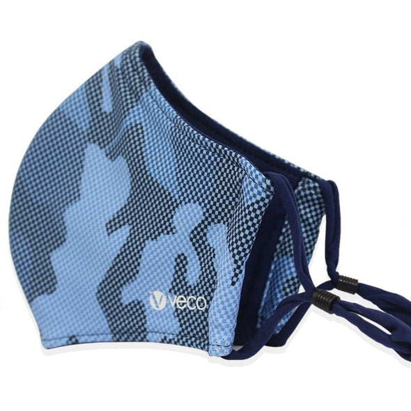 KIDS Washable Face Mask <br>3 layer Antimicrobial cloth fabric <br>Blue Camouflage