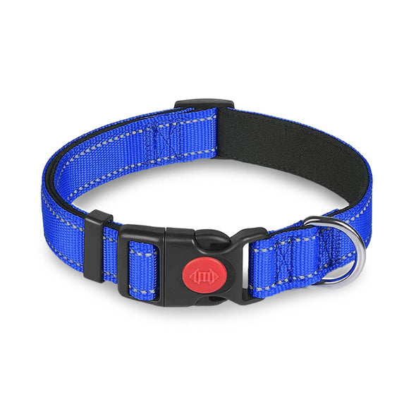 Furzone Blue Adjustable Reflective Nylon Dog Medium Collar