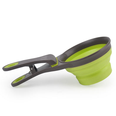 Furzone Green Collapsible Dog/Cat Food Scoop Measuring Cup & Bag Clip - 1 Cup 237ml