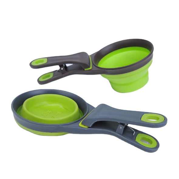 Furzone Green Collapsible Dog/Cat Food Scoop Measuring Cup & Bag Clip - 2 Cup 473ml