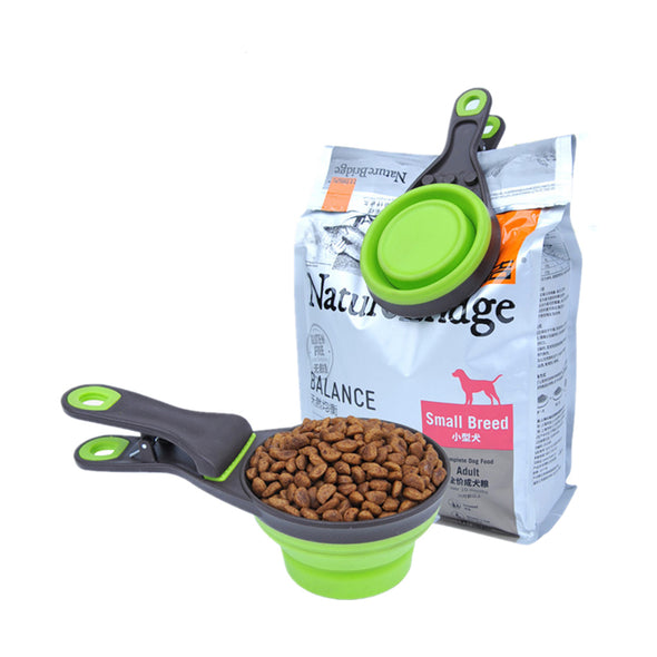 Furzone green Collapsible Dog/Cat Food Scoop Measuring Cup & Bag Clip - 2 Cup 473ml