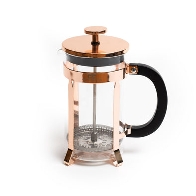 Coffee Culture Borosilicate Glass French press Plunger with Rose Gold heavy duty stainless steel lid and frame 5 cup 600ml