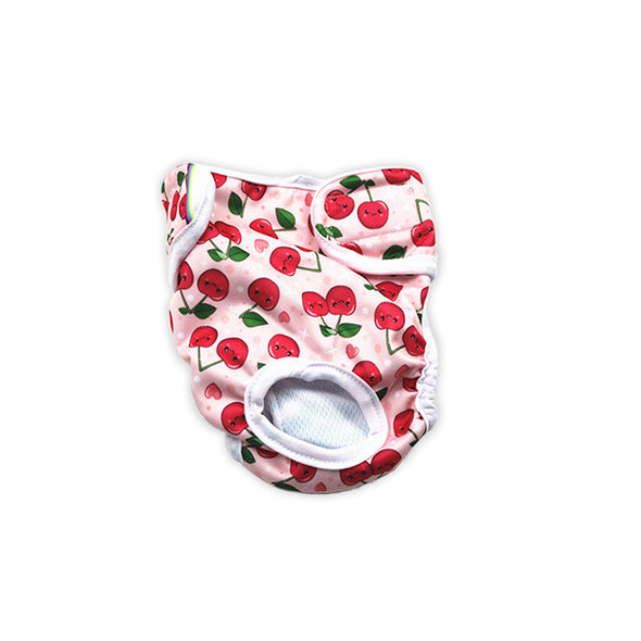 Furzone Small Pink Reusable Washable Female Dog Diaper with Cherry pattern for 30 to 40cm waistline