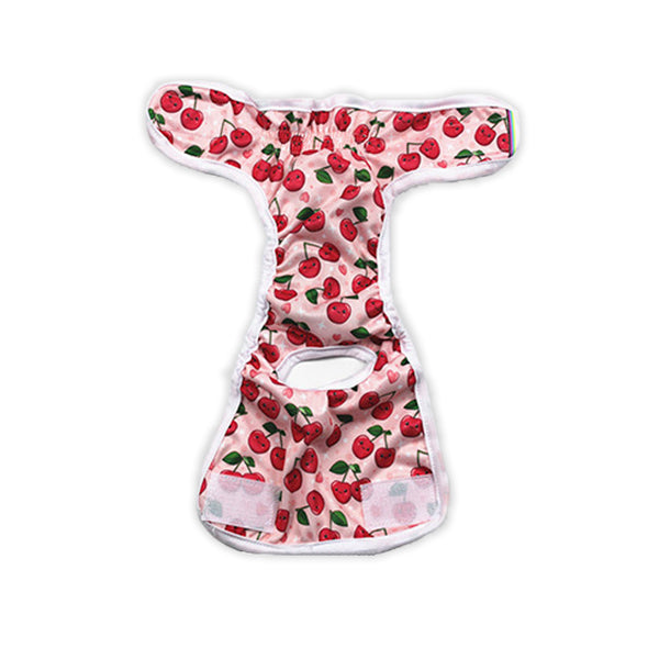 Furzone Large Pink Reusable Washable Female Dog Diaper with Cherry pattern for 50 to 60cm waistline