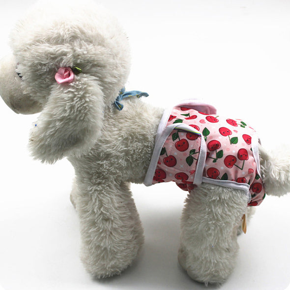 Furzone Small Pink Reusable Washable Female Dog Diaper with Cherry pattern for 30 to 40cm waistline