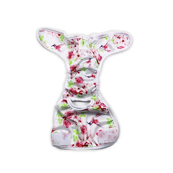 Furzone Large White Reusable Washable Female Dog Diaper with Pink Rose pattern for 50 to 60cm waistline