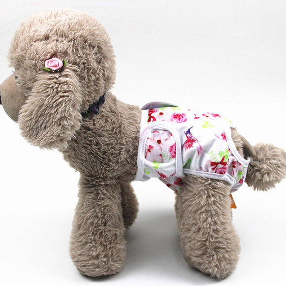 Furzone Medium White Reusable Washable Female Dog Diaper with Pink Rose pattern for 40 to 50cm waistline