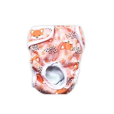 Furzone Small Orange Reusable Washable Female Dog Diaper with Fox pattern for 30 to 40cm waistline