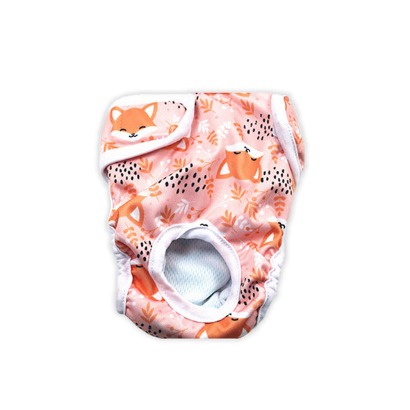 Furzone Medium Orange Reusable Washable Female Dog Diaper with Fox pattern for 40 to 50cm waistline