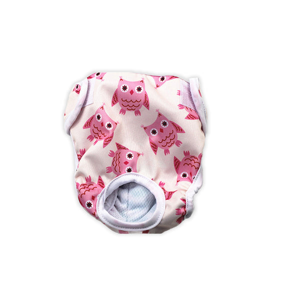 Furzone Medium Pink Reusable Washable Female Dog Diaper with Owl pattern for 40 to 50cm waistline