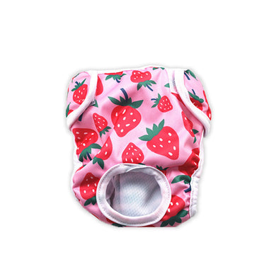 Furzone Medium Pink Reusable Washable Female Dog Diaper with Strawberry pattern for 40 to 50cm waistline