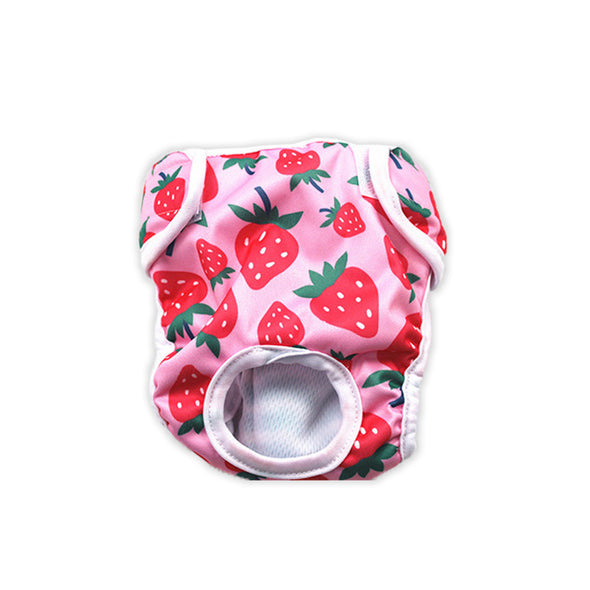 Furzone Small Pink Reusable Washable Female Dog Diaper with Strawberry pattern for 30 to 40cm waistline