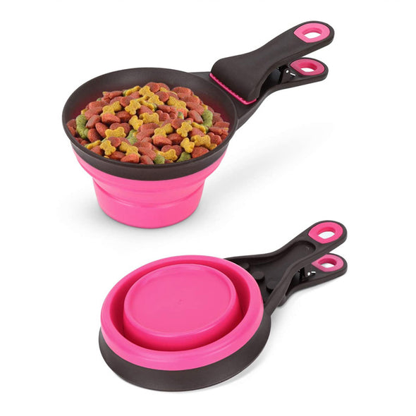 Furzone Pink Collapsible Dog/Cat Food Scoop Measuring Cup & Bag Clip - 1/2 Cup 118ml