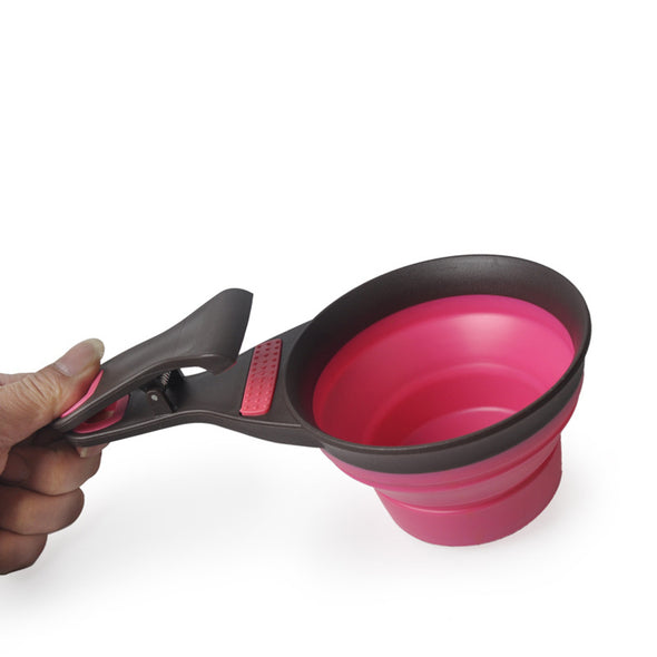 Furzone Pink Collapsible Dog/Cat Food Scoop Measuring Cup & Bag Clip - 2 Cup 473ml