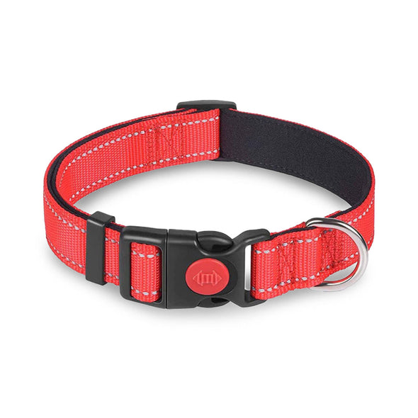 Furzone Red Adjustable Reflective Nylon Dog Medium Collar