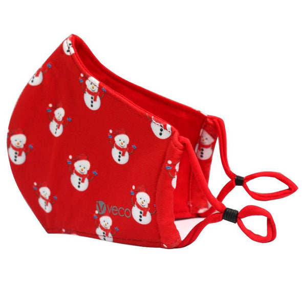 KIDS Washable Face Masks <br>3 layer Antimicrobial cloth fabric <br>Red Snowman