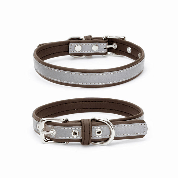 Furzone Extra Small Brown Reflective Vegan Leather Pet Collar