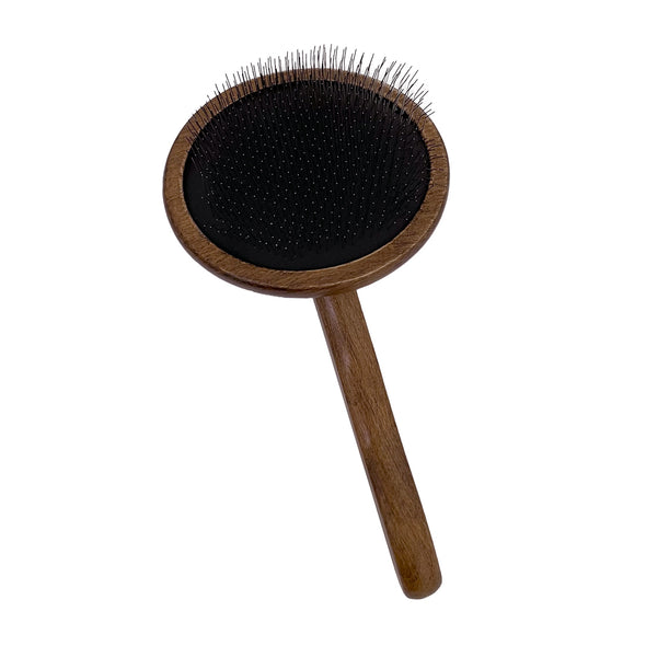 Furzone Stainless Steel and Beechwood Round Slicker Brush with small pins for pets