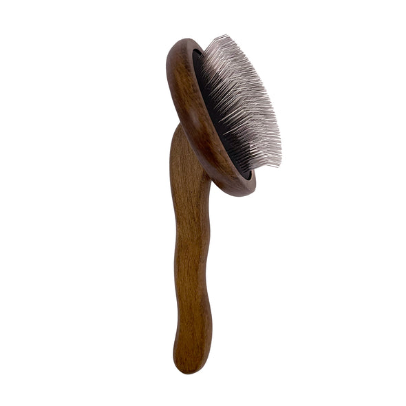 Furzone Stainless Steel and Beechwood Round Slicker Brush with small pins for pets 