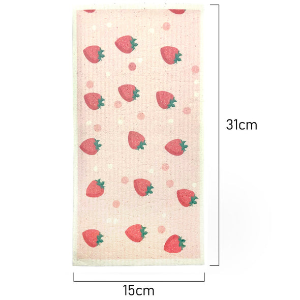 Measurements of Extra large Biodegradable Swedish Dish Cloth with strawberry pattern