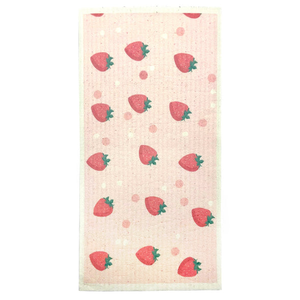 Extra large Biodegradable Swedish Dish Cloth with strawberry pattern