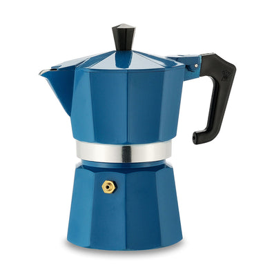Pezzetti teal blue Stove Top coffee maker 3 cup made in Italy from high quality aluminium
